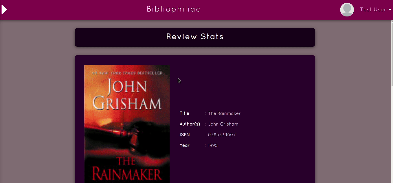 Book review page of the Bibliophiliac website