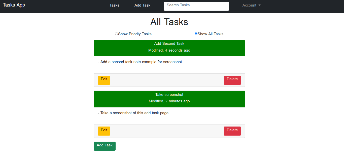 The view all tasks page on the Django HTMX to-do web app